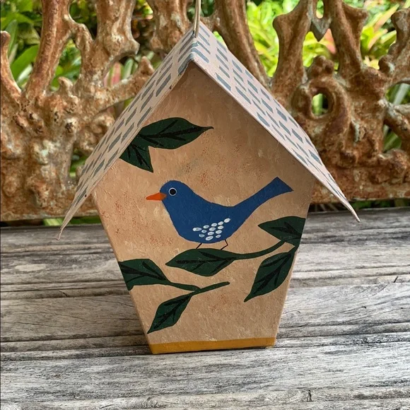 Rustic Tan Birdhouse with Green Foliage Accents - Picture 3 of 9